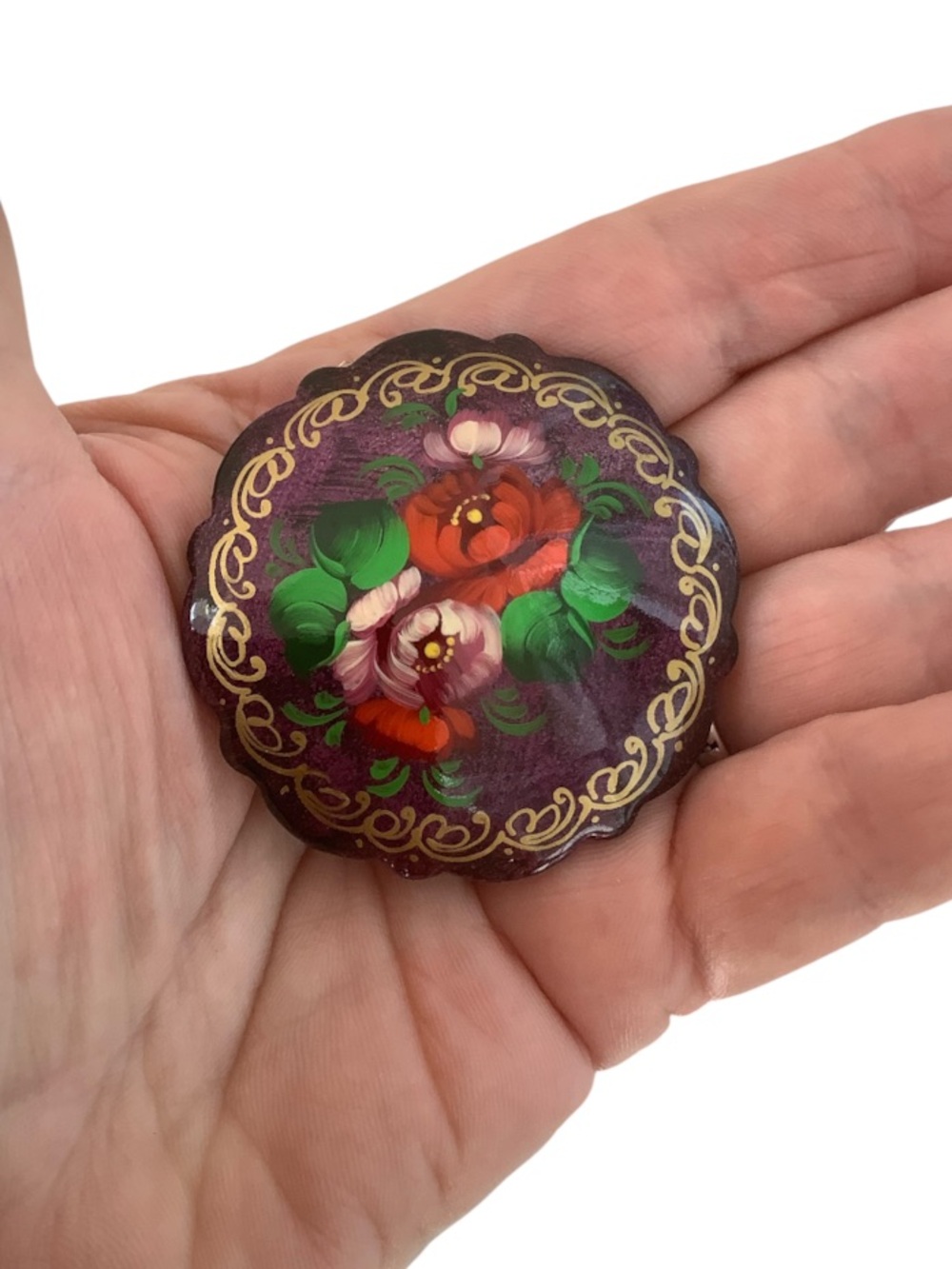 Vintage Signed Russian Hand Painted Lacquer Floral Roses